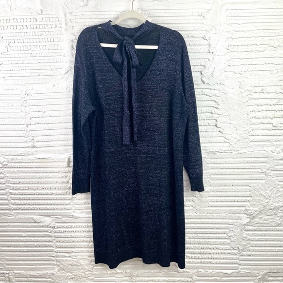 Lane Bryant Midi Sweater Dress Purple Metallic Shimmer Tie V-Neck 18/20 - Picture 2 of 16